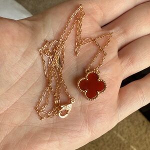 Carnelian Clover Rose Gold Pendant Necklace